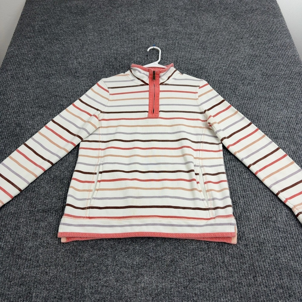 Fat Face Sweatshirt Womens 10 White Multi Cotton Striped Quarter Zip Airlie